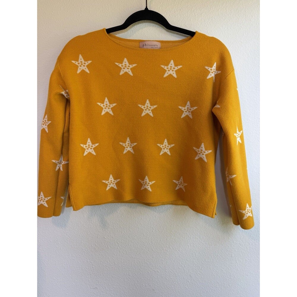 Philosophy Republic Clothing Yellow Star Knit Crew Neck Long Sleeve Sweater M
